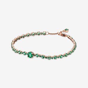 Pandora ROSE GOLD Sparkling Pave Tennis Bracelet GREEN STONE 580044C01